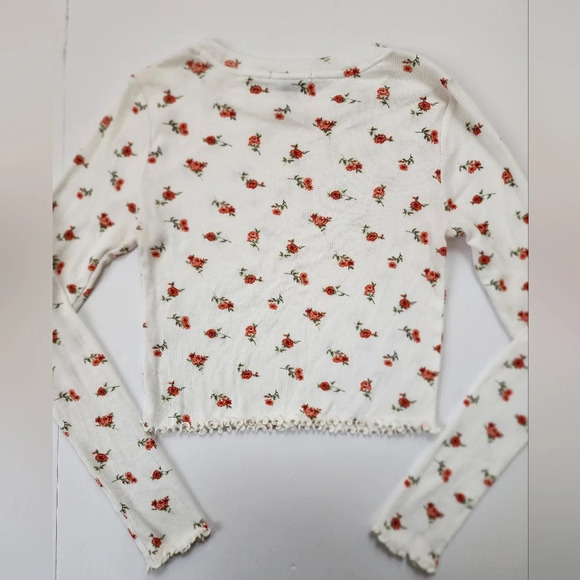 Forever 21 Semi-Cropped Ribbed Floral Print Long Sleeve No Stains, sz Medium - Picture 4 of 15